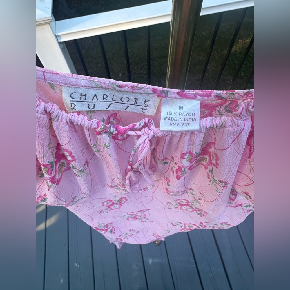 Vintage Charlotte Russe Pink Floral Y2K Dress Lettuce Hem Midi Medium - Picture 10 of 12